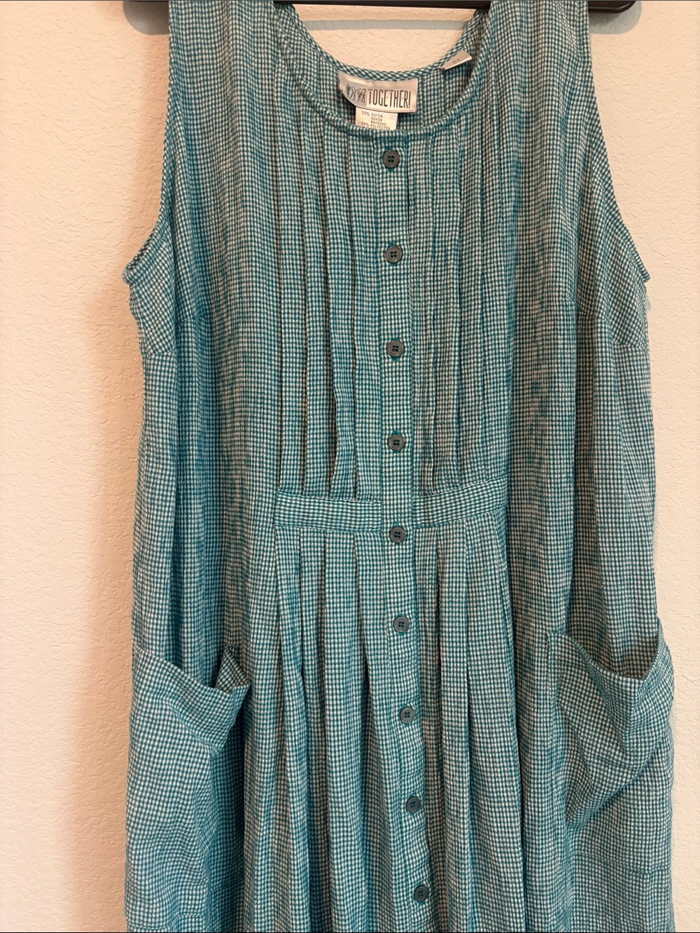 Vintage By Together Teal gingham Button-Front Midi Dress - Picture 3 of 5